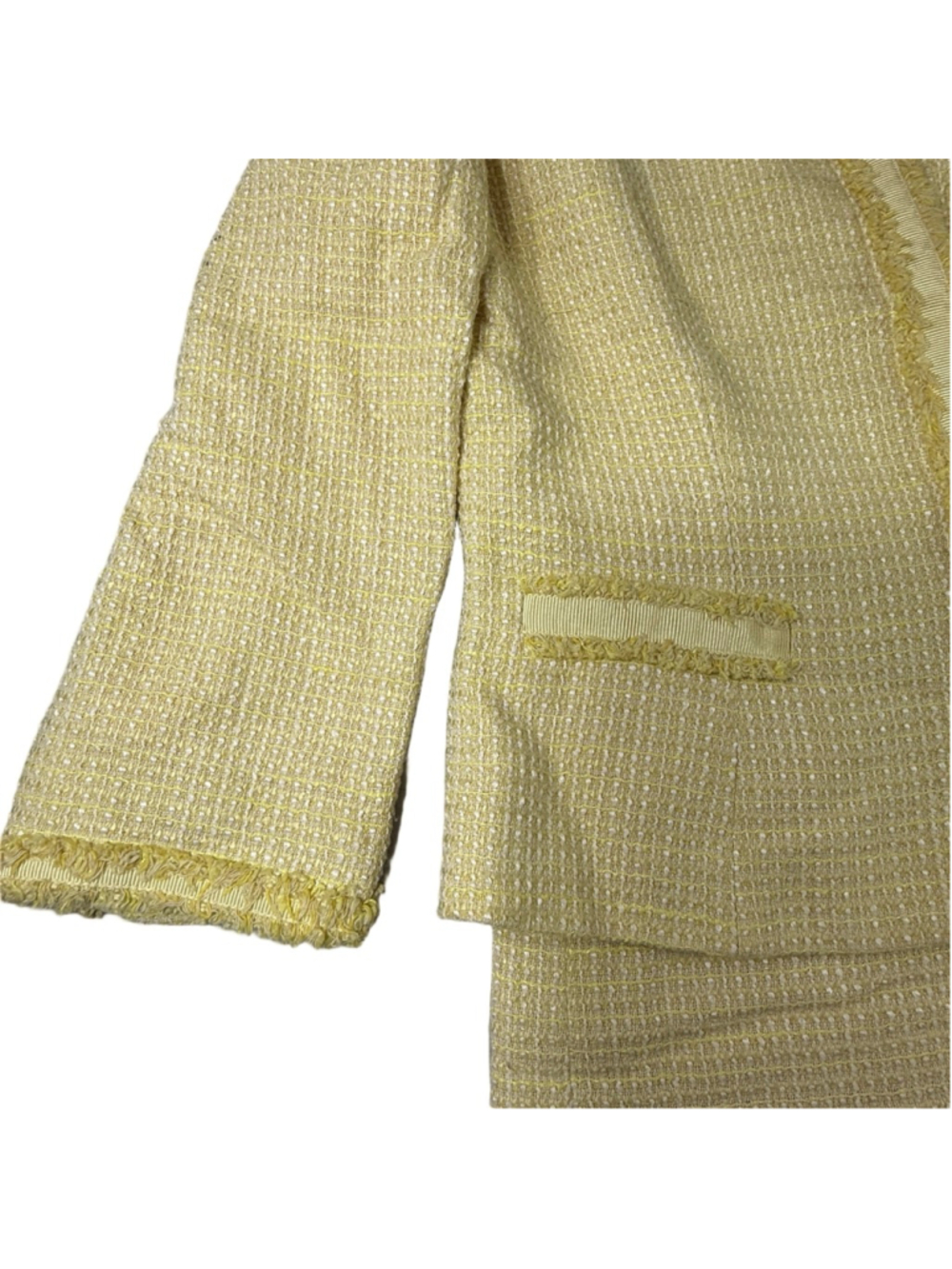 Tahari Arthur S Levine Yellow Tweed Skirt Suit Size 8 Fringe Trim 2 Piece - Picture 5 of 15